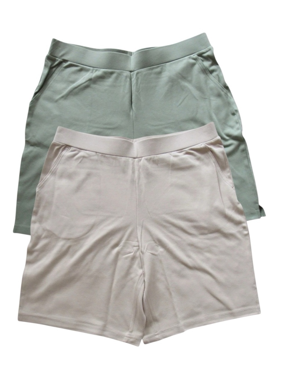 Appleseeds Set Of 2 Shorts Large Beige Green Biker Athletic Stretch Pull On